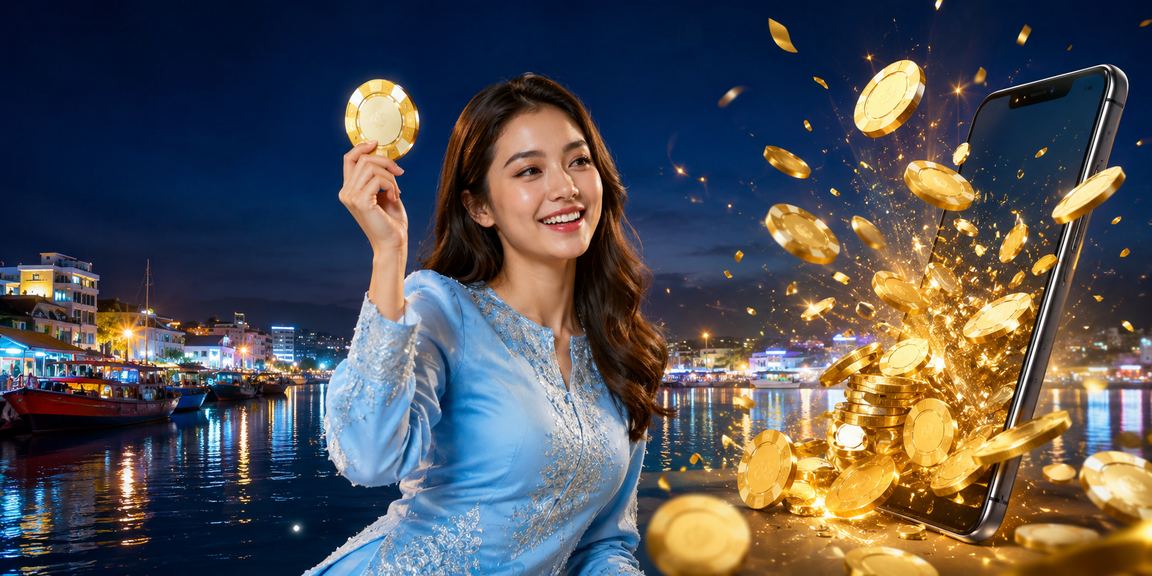 Pemain wanita Malaysia berpakaian baju kurung bermain kasino melalui telefon